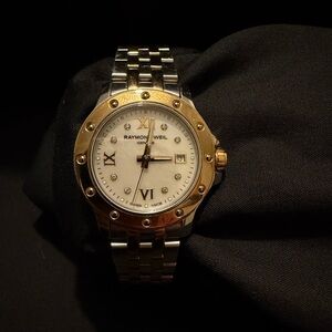Raymond Weil Gold and Stainless Steel Watch with Diamond Accents